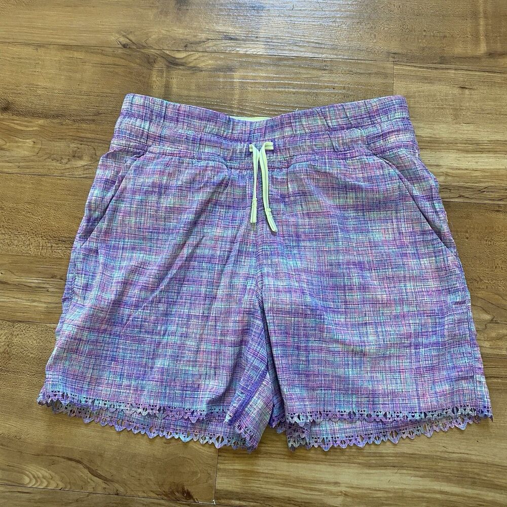 Ivivva Girl 10 Purple Pink Play Away Lined 3.5” Shorts Laser Cut Hem Crosshatch